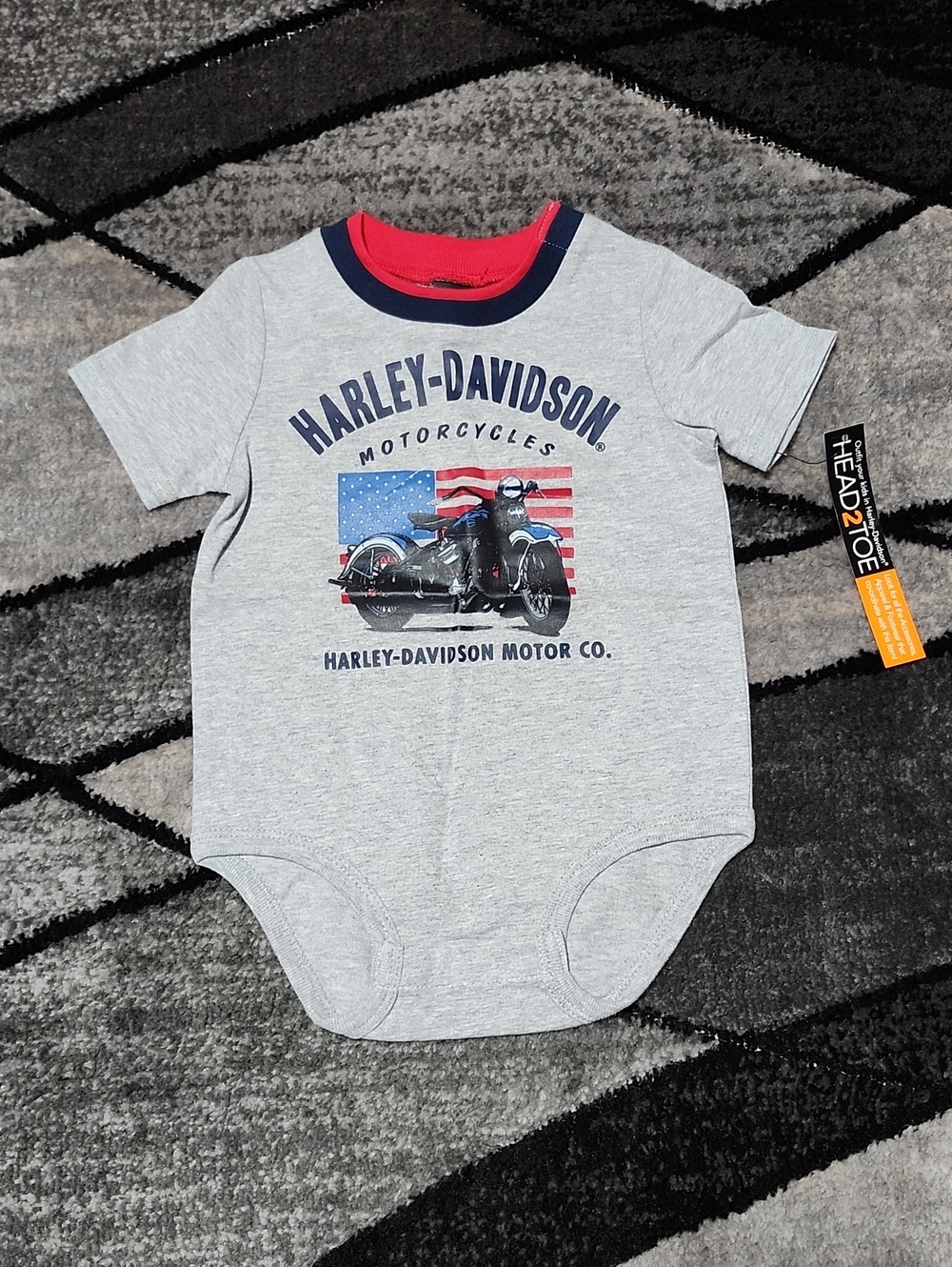 HARLEY DAVIDSON MOTORCYCLE INFANT AMERICAN FLAG GRAPHIC BODYSUIT ONESIE